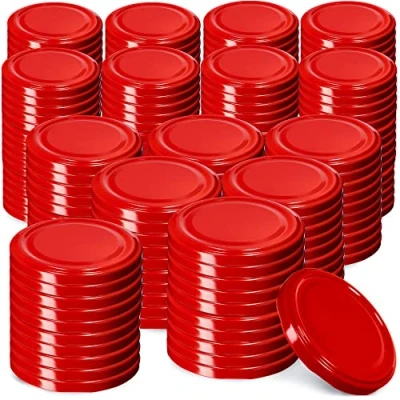 Afbeelding van KADAX 200 stuks schroefdeksels fi82 mm metaal reservedeksel voor inmaakpotten, deksels met 6 sluittanden potten en bokalen rood