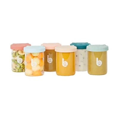 Image de Babymoov ISY BOWLS 6 Pots de Conservation en Verre Borosilicate Ultra Résistant, Gradués 250 ml, Hermétiques et 100% Recyclables