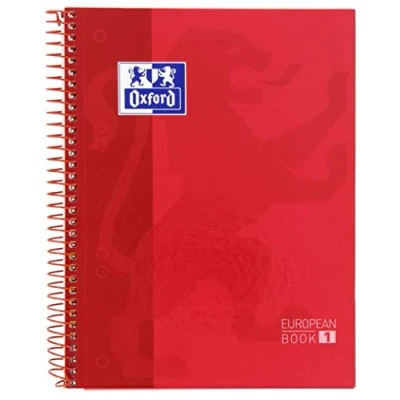 Afbeelding van Oxford, Europeanbook 1 notitieboek A5, microgeperforeerd, extra harde kaft, 80 vellen, 5 x rasterpatroon, kleur rood