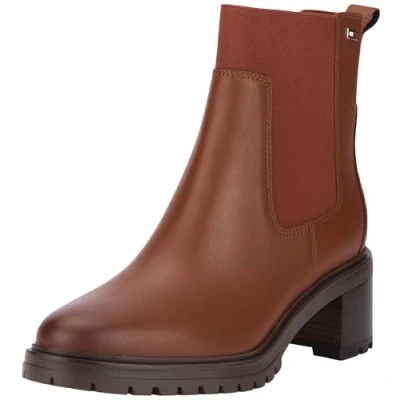 Afbeelding van Tommy Hilfiger FLAG MID HEEL Chelsea Korte laarzen, Dames, Maat: 40, Cognac brown Leer