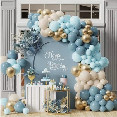 Afbeelding van Ballonboog verjaardag blauw 122 stuks nude goud ballonnen slinger set, retro blauwe voor mannen jongens decoratie verjaardagsfeestje babyshower, verloving, bruiloft,