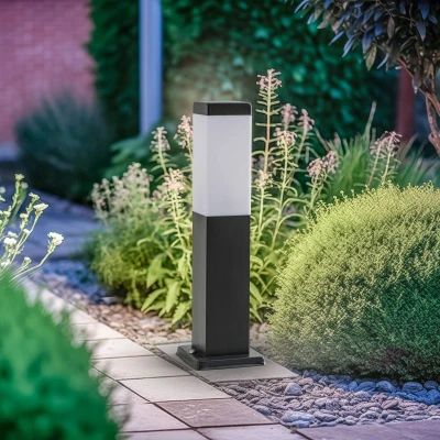 Afbeelding van Lindby buitenlamp 1licht Roestvrij staal, PC H: 45 cm E27 donkergrijs, mat wit