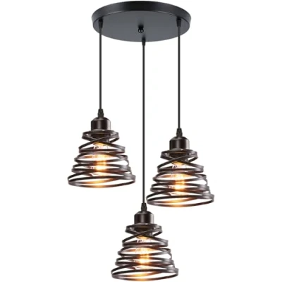 Afbeelding van IDEGU 3 lampen hanglamp retro creatieve kroonluchter design spiraal plafondlamp vintage metaal E27 industriële voor woonkamer eetkamer 15 cm (3 zwart A)