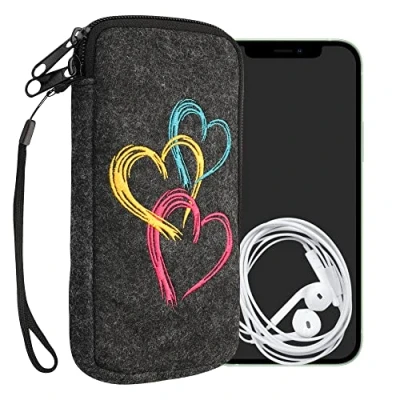 Afbeelding van kwmobile insteekhoesje voor smartphones XL 6,7/6,8&quot; Beschermhoes van vilt in roze / oranje donkergrijs Binnenmaat 17,2 x 8,4 cm