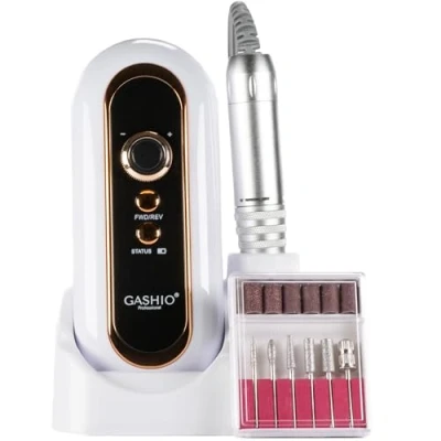 Afbeelding van GASHIO® Ponceuse à ongles sans fil pour en gel 50 W Lime électrique professionnelle 30 000 tr/min avec un jeu d&#039;emporte pièces et une pédale manucure
