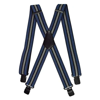 Afbeelding van Olata Bretels voor heren, breed, X, met extra brede zwarte clips, 4 cm, blauw/zwart/grijs