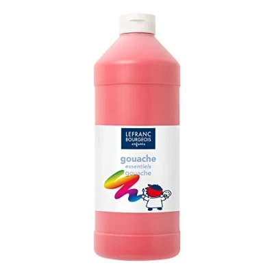 Afbeelding van Lefranc &amp; Bourgeois Value 188515 gouache verf voor kinderen op waterbasis, heldere kleuren, ondoorzichtig, klaar gebruik, doseeropening, wasbaar, fles van 1 liter, primair rood