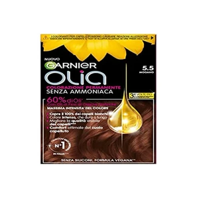 Afbeelding van Garnier Olia Haarverf, permanente haarkleur zonder ammoniak, met bloemoliën van natuurlijke oorsprong, veganistische formule, mahonie