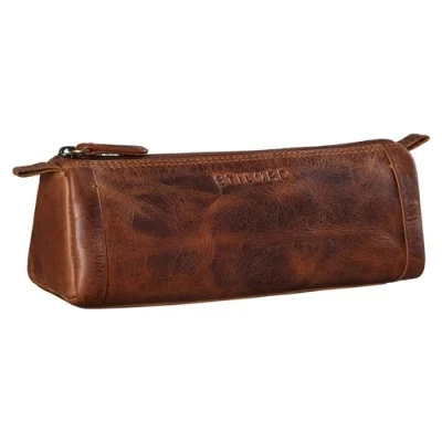 Afbeelding van STILORD &#039;Freddie&#039; Lederen etui voor mannen en vrouwen, vintage van echt duurzaam leer, Kara Cognac, M, Cognac