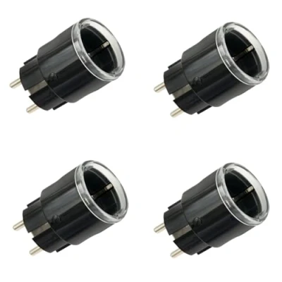 Afbeelding van Shelly Plug S MTR Gen3 set van 4 matte gecertificeerde slimme stopcontacten met stroombewaking en veelkleurige led display, iOS Android afstandsbediening, Google Home + Alexa accessoires, timer