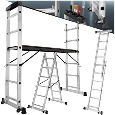 Afbeelding van tectake 401668 Multifunctionele ladder Steiger stelling Werkhoogte 1m