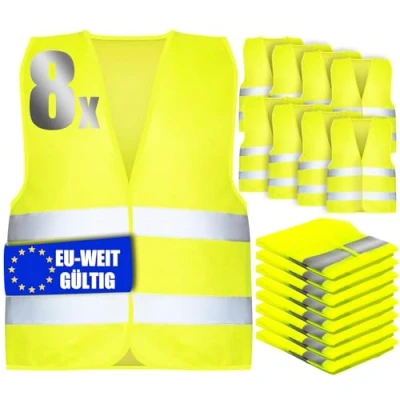Afbeelding van YSWOVUO 8 stuks veiligheidsvesten voor de auto, in heel Europa geldig volgens en ISO 20471, veiligheidsvest volwassenen, geel, pechvest dames heren