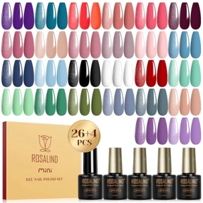 Afbeelding van ROSALIND semi permanente nagellak, 30 stuks, paars, roze, blauw, groen, grijs, kleuren, permanent, mini soak off, UV/LED, zwart, wit, rood, manicureset