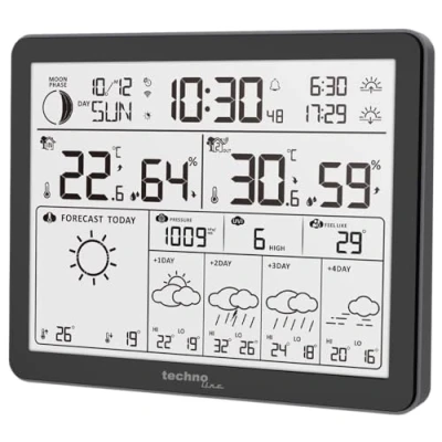 Afbeelding van techno line WD3000 Weerstation met 4 daagse weersvoorspelling, buitenzender, stations en mobiele telefoongegevens (Direct Weather App)