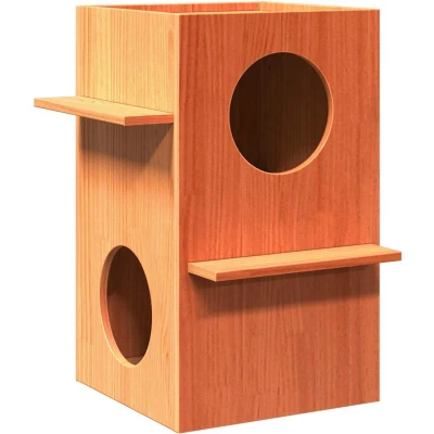 Afbeelding van Kattenhuis 43x43x60 cm massief grenenhout wasbruin