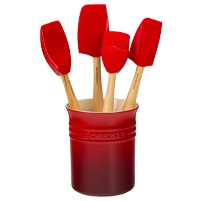 Afbeelding van Le Creuset Silicone Set Met 4 Premium Spatels In Spatelpot Kersenrood