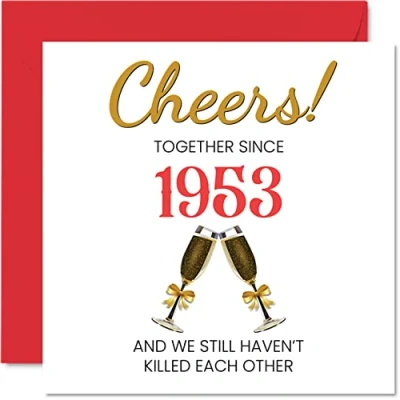 Afbeelding van Grappige platina verjaardagskaart voor echtgenoot en echtgenote Together Since 1953 wenskaarten de 70e trouwdag partner, I Love You, 145 mm x