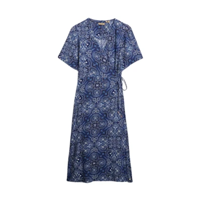 Afbeelding van Superdry Printed WRAP MIDI Jurk, Dames, Maat: 42, Paisley bandana navy