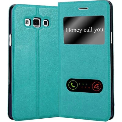 Afbeelding van Cadorabo Hoesje geschikt voor Samsung Galaxy A7 2015 in MUNT TURKOOIS Beschermhoes met magnetische sluiting, standfunctie en 2 kijkvensters Book Case Cover Etui
