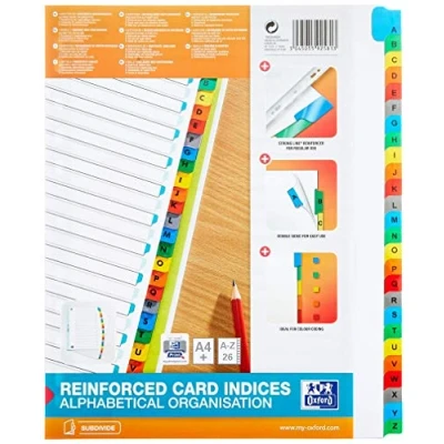 Afbeelding van OXFORD Alfabetische tabbladen met 26 posities, formaat A4+, witte kaart, 170 g
