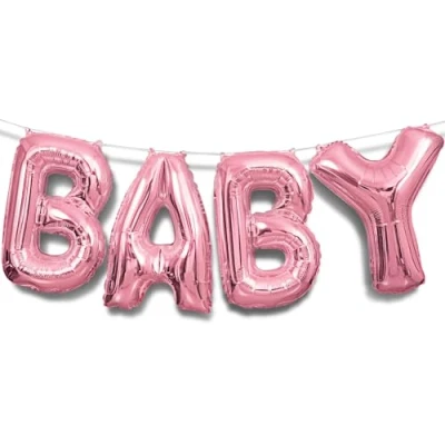 Afbeelding van Unique Party 53684 ballonbanner &quot;Baby&quot;, kleur: roze/metallic