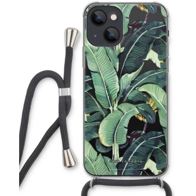 Afbeelding van Case Company® hoesje met Koord geschikt voor iPhone 13 Bananenbladeren Telefoonhoesje Zwart Extra Bescherming aan alle Kanten en Over de Schermrand