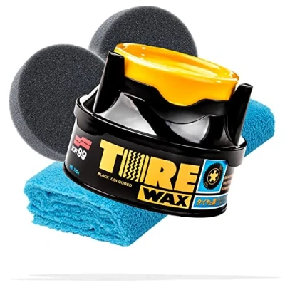 Afbeelding van detailmate Soft99 Tire Black Wax Bandenverzorgingsset 170 g + 2 applicatorpads 1 microvezel polijstdoek 550 g/m² Bandenwas met kleureffect