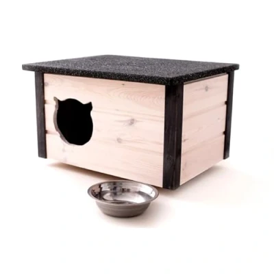 Afbeelding van Kattenhuis kattenhok voor buiten, geïsoleerd, weerbestendig, hout en karton (wit #E08578)