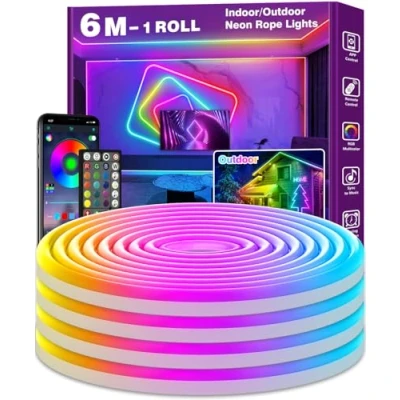 Afbeelding van AILBTON Led neonlichtsnoer, 6 m, bediening met app/afstandsbediening, flexibel ledlicht, meerdere modi, waterdicht RGB neonlicht, IP65