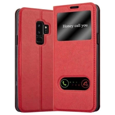 Afbeelding van Cadorabo Hoesje geschikt voor Samsung Galaxy S9 PLUS in SAFRAN ROOD Beschermhoes met magnetische sluiting, standfunctie en 2 kijkvensters Book Case Cover Etui