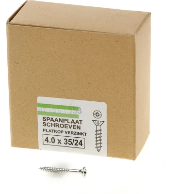 Afbeelding van Spaanplaatschroef verzinkt platverzonken kop PZ2 deeldraad 4.0X35/24 (per 200 stuks)