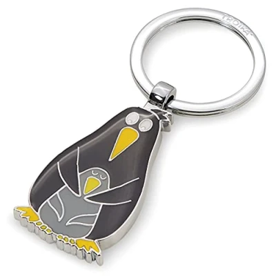 Afbeelding van TROIKA KR21 07/CH sleutelhanger pinguïn en pingu van emaille metaal in de kleur zilver/zwart/geel, 8,2 x 3,5 0,5 cm