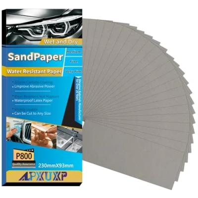 Afbeelding van ALPXUXP 30 vellen schuurpapier korrel P800, professioneel schuurpapier, nat en droog, voor auto, metaal, houten meubels, steen, verf, glas, 23 x 9 cm