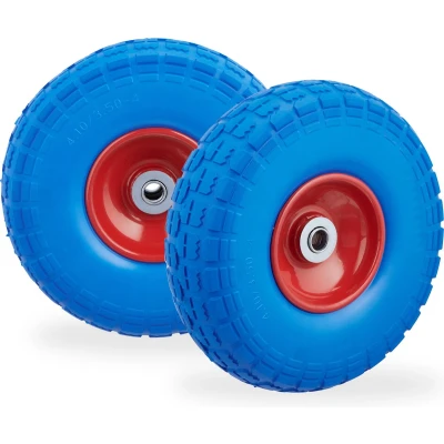 Afbeelding van 2x steekwagenwiel 4.1/3.5 4&#039;&#039; anti lek tot 150 kg 260x85mm massief rubber blauw rood