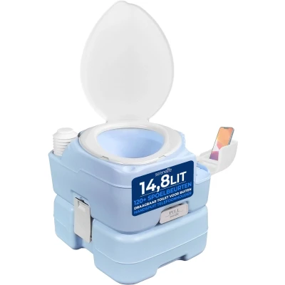 Afbeelding van SereneLife Draagbaar Toilet Kampeertoilet voor Onderweg 120 Spoelingen Lekvrij Afneembare Afvaltank met Handsproeier en Telefoonhouder 15l