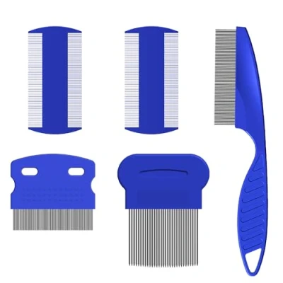 Image de Peigne à Poux, 5 Pcs Anti Dents en Acier Inoxydable, Peignes Poux Fins Double Face, D&#039;élimination des