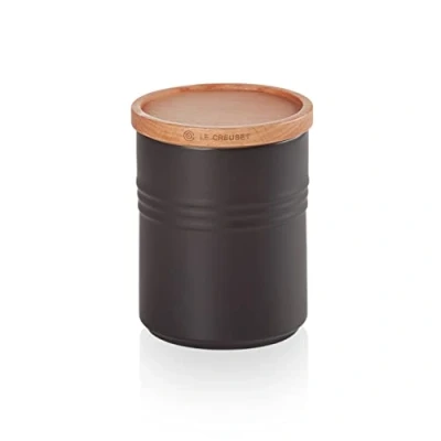 Afbeelding van Le Creuset M voorraadpot van keramiek met houten deksel, keramiek, 540 ml, 10 cm, mat zwart, 91044401000099