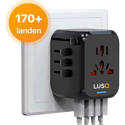 Afbeelding van Reisstekker voor Wereld 4 USB Poorten 170+ Landen Wereldstekker Universeel Zwart