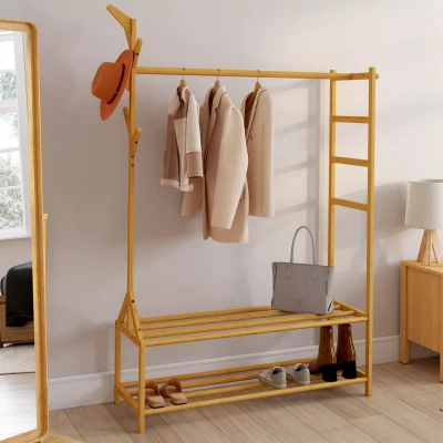 Image de Portant vêtements bambou RITA avec porte manteaux et étagères