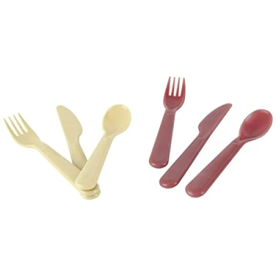 Afbeelding van Bestekset bioplastic Zand/robijnrood Dantoy Voedselveilig