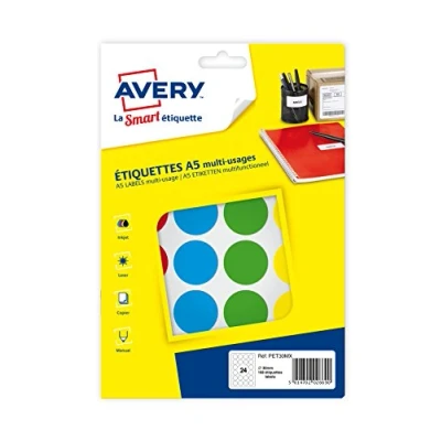 Afbeelding van AVERY Doos met 168 zelfklevende punten in verschillende kleuren, diameter 30 mm.