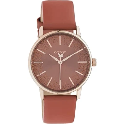 Afbeelding van OOZOO Timepieces rosé goudkleurige horloge met abrikozen leren band C10934 Ø35
