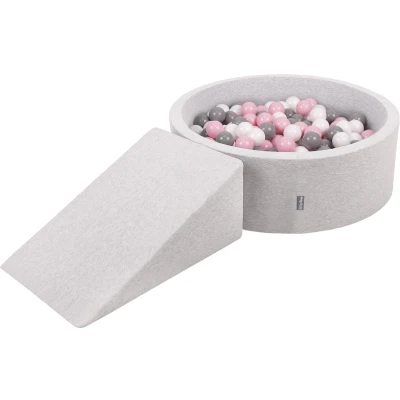 Afbeelding van KiddyMoon schuimspeelplaats met ronde ballenbak (100 ballen) ballenbakken voor baby&#039;s speelbad hindernisbanen, made in the eu, lichtgrijs:wit/grijs/poederroze