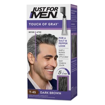 Afbeelding van Just For Men Touch of Gray T 45 Haarverf met applicatorkam, ideaal voor een zout en peperlook, donkerbruin