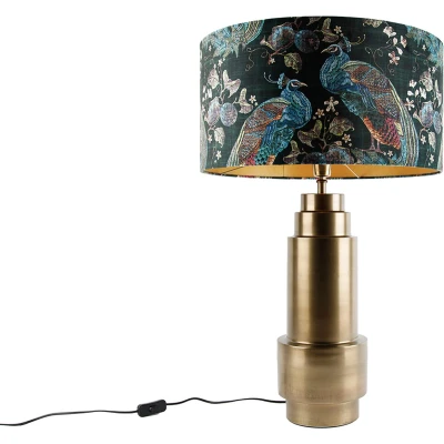 Afbeelding van QAZQA bruut Art Deco Tafellamp 1 lichts H 77 cm Pauw veren print Woonkamer Slaapkamer Keuken