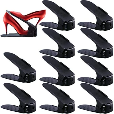 Afbeelding van SaiXuan Set van 10 verstelbare schoenenhouders, stapelschoenen, schoenenorganizer, ruimtebesparend, rek (zwart)