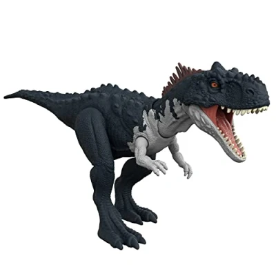 Afbeelding van Jurassic World Rajasaurus dinosaurusfiguur, brullende aanval, geluiden en bewegingen, met scanbare DNA code, speelgoed voor kinderen, vanaf 4 jaar, HDX45