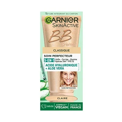 Image de GARNIER Skin Active BB Crème Soin Perfecteur Tout En 1 Unifie, Matifie &amp; Hydrate FPS 25 Acide Hyaluronique Aloe Vera Vegan Cruelty Free Peaux Mixtes à Grasses Teinte Claire 50 ml