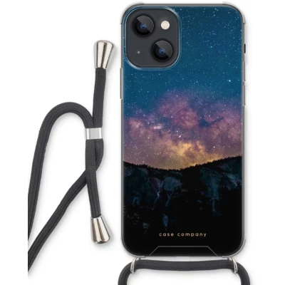 Afbeelding van Case Company® hoesje met Koord geschikt voor iPhone 13 Travel to space Telefoonhoesje Zwart Extra Bescherming aan alle Kanten en Over de Schermrand