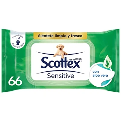 Afbeelding van Scottex Aloë Vera vochtig toiletpapier, 66 stuks, (pak van 12)